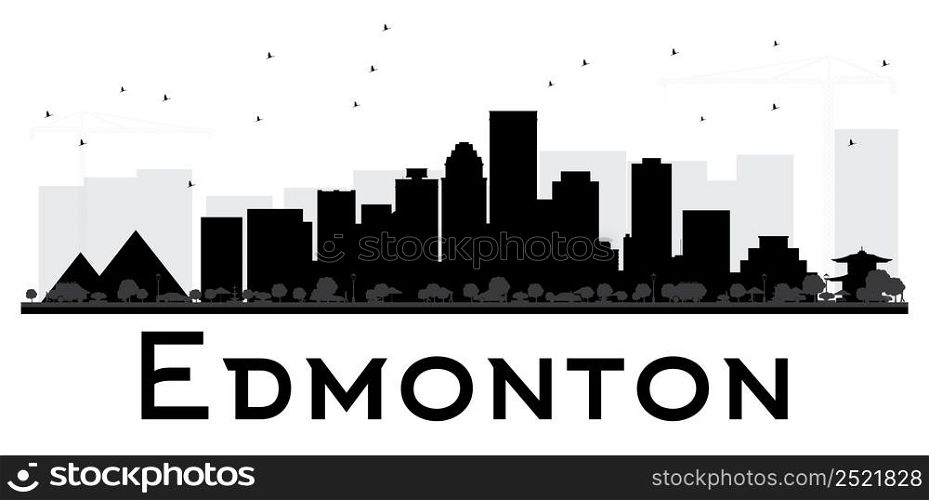 Edmonton City skyline black and white silhouette. Vector illustration. Simple flat concept for tourism presentation, banner, placard or web site. Business travel concept. Isolated Edmonton