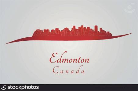 Edmonton skyline in red and gray background in editable vector file