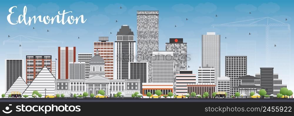 Edmonton Skyline with Gray Buildings and Blue Sky. Vector Illustration. Business Travel and Tourism Concept with Modern Buildings. Image for Presentation Banner Placard and Web Site.