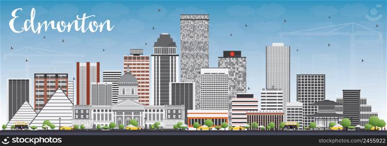 Edmonton Skyline with Gray Buildings and Blue Sky. Vector Illustration. Business Travel and Tourism Concept with Modern Buildings. Image for Presentation Banner Placard and Web Site.