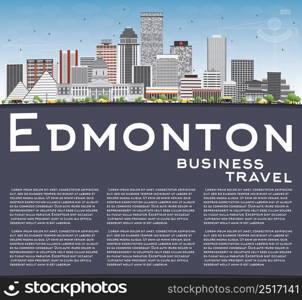 Edmonton Skyline with Gray Buildings, Blue Sky and Copy Space. Vector Illustration. Business Travel and Tourism Concept with Modern Buildings. Image for Presentation Banner Placard and Web Site.