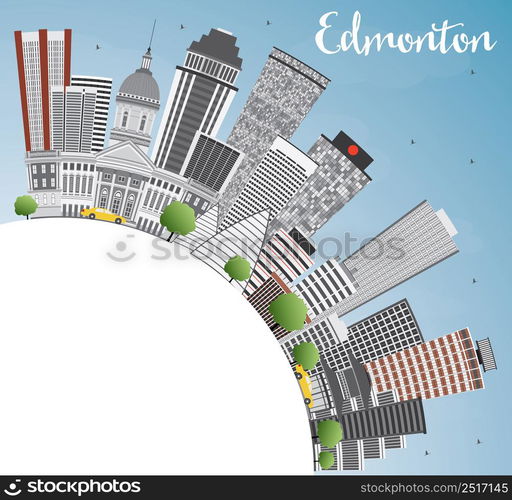 Edmonton Skyline with Gray Buildings, Blue Sky and Copy Space. Vector Illustration. Business Travel and Tourism Concept with Modern Buildings. Image for Presentation Banner Placard and Web Site.