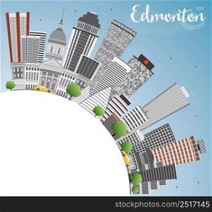 Edmonton Skyline with Gray Buildings, Blue Sky and Copy Space. Vector Illustration. Business Travel and Tourism Concept with Modern Buildings. Image for Presentation Banner Placard and Web Site.