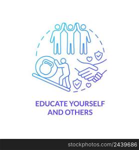 Educate yourself and others blue gradient concept icon. Learning problem. Coping with PTSD abstract idea thin line illustration. Isolated outline drawing. Myriad Pro-Bold font used. Educate yourself and others blue gradient concept icon