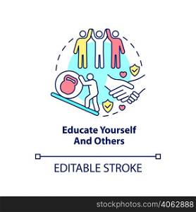 Educate yourself and others concept icon. Learning problem. Coping with PTSD abstract idea thin line illustration. Isolated outline drawing. Editable stroke. Arial, Myriad Pro-Bold fonts used. Educate yourself and others concept icon