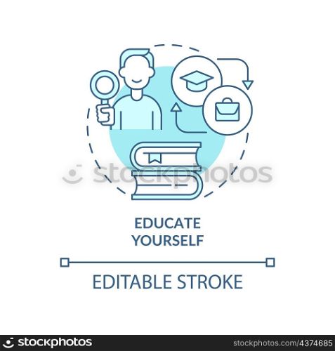 Educate yourself turquoise concept icon. Learn to spot signs of anxiety abstract idea thin line illustration. Isolated outline drawing. Editable stroke. Roboto-Medium, Myriad Pro-Bold fonts used. Educate yourself turquoise concept icon