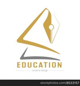 Education. A logo template with an open book and a pen for websites, applications and creative ideas. Flat style.