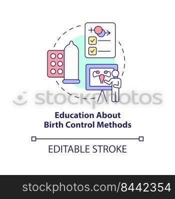 Education about birth control methods concept icon. Solution to overpopulation abstract idea thin line illustration. Isolated outline drawing. Editable stroke. Arial, Myriad Pro-Bold fonts used. Education about birth control methods concept icon