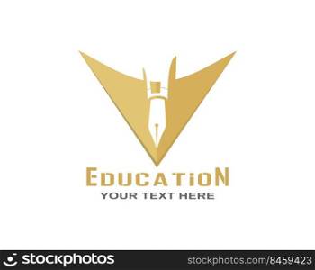 Education. An open book and the sun. Logo, brand, or sticker template for websites, apps, and theme design. Flat style