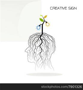 Education and business concept. Tree of Knowledge shoot grow on human head symbol. Green industrial idea. Vector illustration