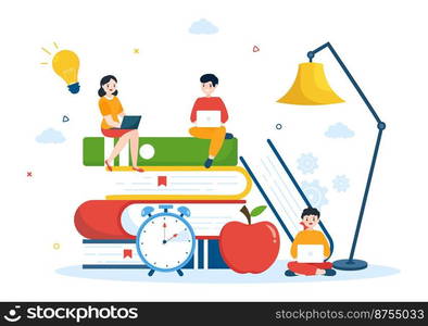 Education and knowledge Books for Learning Suitable for poster, Web and Mobile Services in Flat Style Cartoon Hand Drawn Templates Illustration