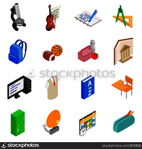 Education and knowledge icons set in isometric 3d style on a white background . Education and knowledge icons set