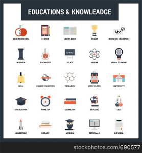 Education and Knowledge icons set vector
