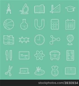 Education and school thin lines icons set vector graphic illustration. Education and school thin lines icons set