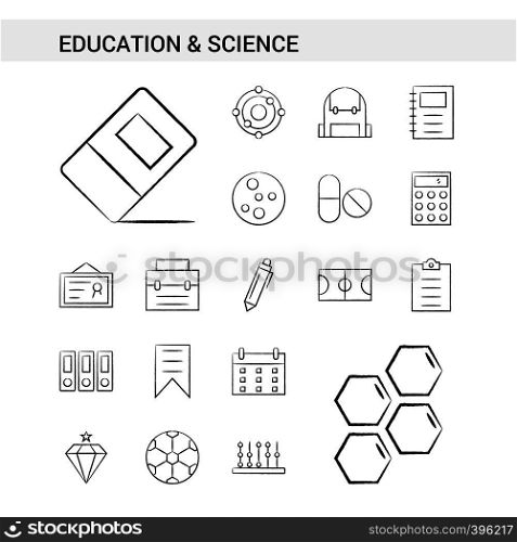 Education and Science hand drawn Icon set style, isolated on white background. - Vector