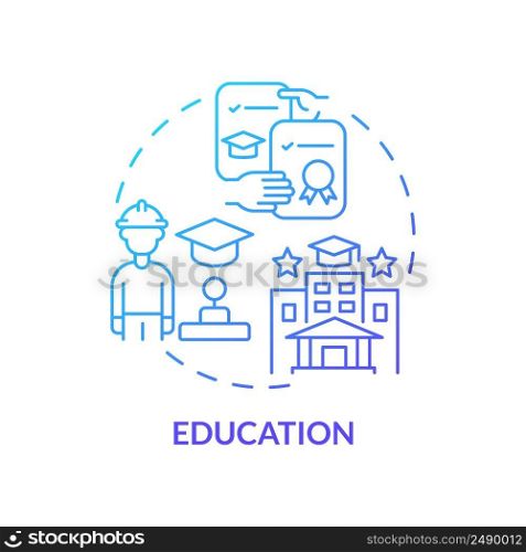 Education blue gradient concept icon. Obtain knowledge and skills. Learn and study. Social institution abstract idea thin line illustration. Isolated outline drawing. Myriad Pro-Bold font used. Education blue gradient concept icon