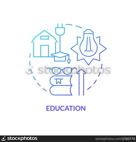 Education blue gradient concept icon. Rural electrification economic benefits abstract idea thin line illustration. Isolated outline drawing. Roboto-Medium, Myriad Pro-Bold fonts used. Education blue gradient concept icon