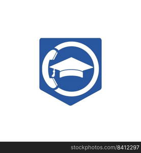 Education Call vector logo design template. Graduation cap and handset icon logo. 