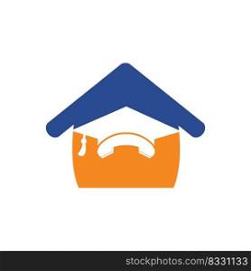 Education Call vector logo design template. Graduation cap and handset with house icon logo. 
