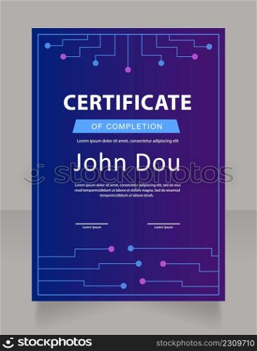 Education certificate design template. Vector diploma with customized copyspace and borders. Printable document for awards and recognition. Myriad Variable Concept, Arial, Myriad Pro fonts used. Education certificate design template