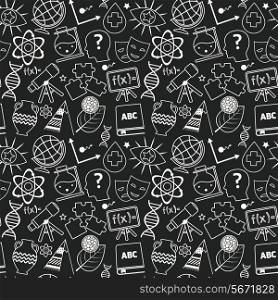 Education chalkboard seamless pattern with science theories areas symbols vector illustration