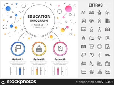 Education circle infographic template, elements and icons. Infograph includes customizable bar charts, graphs, line icon set with education certificate, university student, books, college diploma etc.. Education infographic template, elements and icons