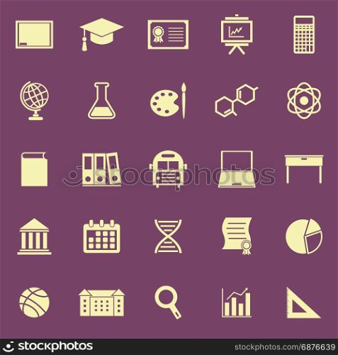 Education color icons on purple background, stock vector