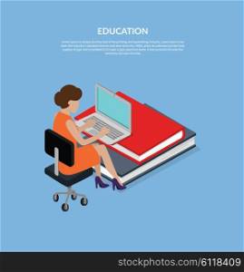 Education concept 3d isometric. Education icon, learning and education, education concept, book and graduation, isometric education, 3d web education objects, learn and teaching illustration