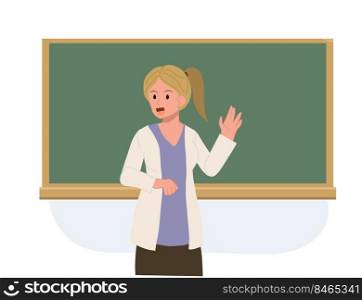 education concept. Female teacher is teaching. starting calss .teacher wave to say Hi to student. vector illustration.