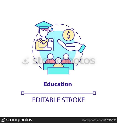 Education concept icon. Financial provision. Scholarships and grants. Expenditures abstract idea thin line illustration. Isolated outline drawing. Editable stroke. Arial, Myriad Pro-Bold fonts used. Education concept icon