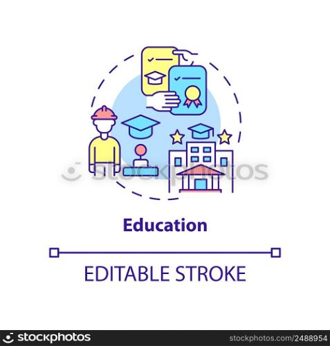 Education concept icon. Obtain knowledge and skills. Social institution abstract idea thin line illustration. Isolated outline drawing. Editable stroke. Arial, Myriad Pro-Bold fonts used. Education concept icon