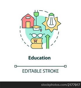 Education concept icon. Rural electrification economic benefits abstract idea thin line illustration. Isolated outline drawing. Editable stroke. Roboto-Medium, Myriad Pro-Bold fonts used. Education concept icon