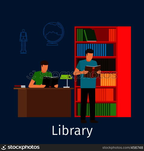 Education concept. Reading in library vector illustration. Reading in library illustration