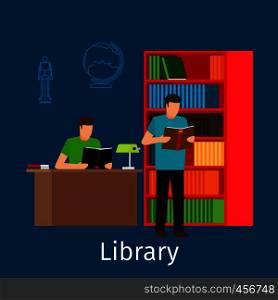 Education concept. Reading in library vector illustration. Reading in library illustration