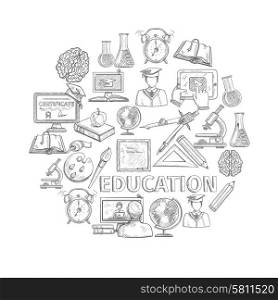 Education concept sketch with school and university study icons vector illustration. Education Concept Sketch