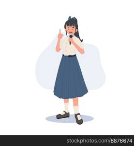 Education concept. Thai stident girl tailking with microphone. vector illustration