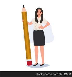  Education Concept. Thai University Student in Uniform with big Pencil