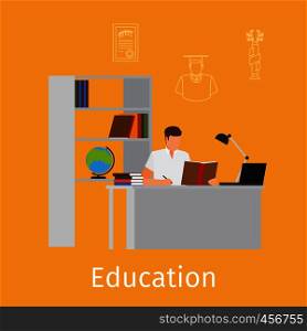 Education concept with education illustration. A man studing vector icon. Education concept with learning illustration