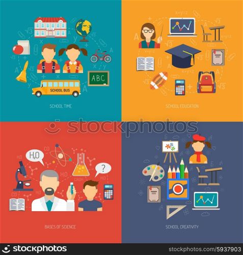 Education design concept set with school flat icons isolated vector illustration. Education Flat Set