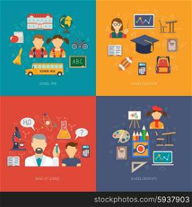 Education design concept set with school flat icons isolated vector illustration. Education Flat Set