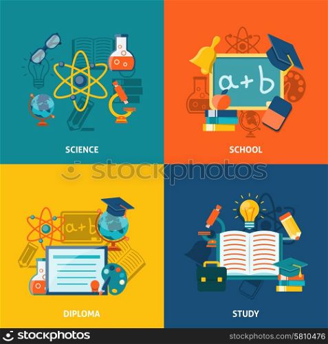 Education design concept set with science school diploma study flat icons isolated vector illustration. Education Flat Set