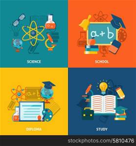 Education design concept set with science school diploma study flat icons isolated vector illustration. Education Flat Set
