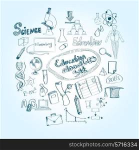 Education doodle set with chemistry math physics educational subjects symbols isolated vector illustration