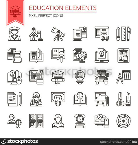 Education Elements , Thin Line and Pixel Perfect Icons