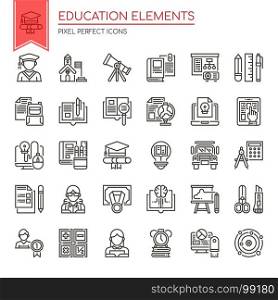 Education Elements , Thin Line and Pixel Perfect Icons