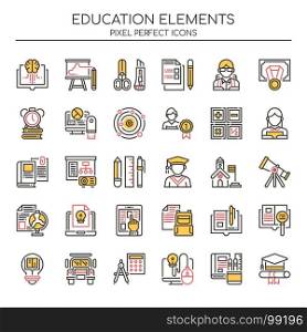 Education Elements , Thin Line and Pixel Perfect Icons