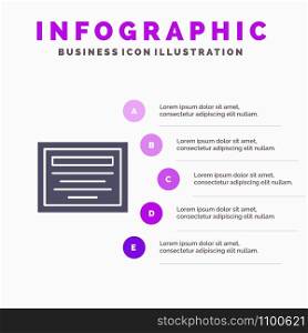 Education, File, Note Solid Icon Infographics 5 Steps Presentation Background