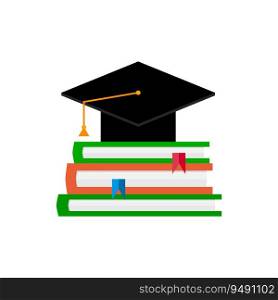 Education flat concept. Book and cap, knowledge study, graduation college. Vector illustration. Education flat concept