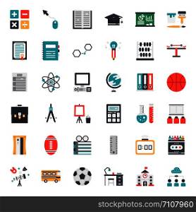 Education flat icon, subject and equipment, isolated on white background