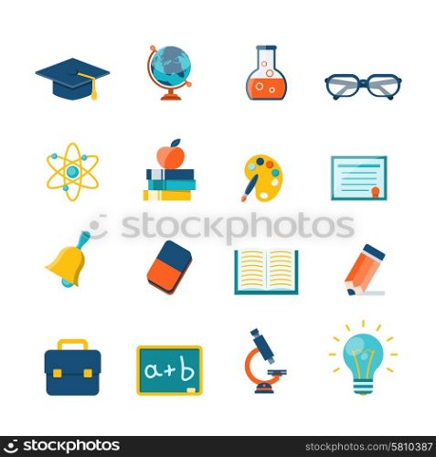 Education flat icons set with blackboard globe book diploma isolated vector illustration. Education Flat Icons